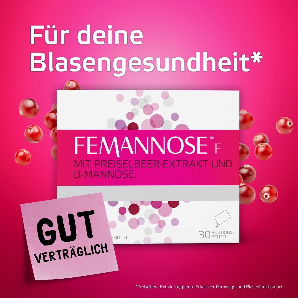 FEMMANOSE F – Trinkgranulat mit je 2000 mg D-Mannose Pulver und 100 mg Preiselbeer-Extrakt 30 St Granulat
