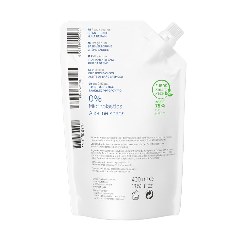 EUBOS MED BASISPFLEGE CREME ÖLBAD Nachfüllbeutel 400 ml Bad