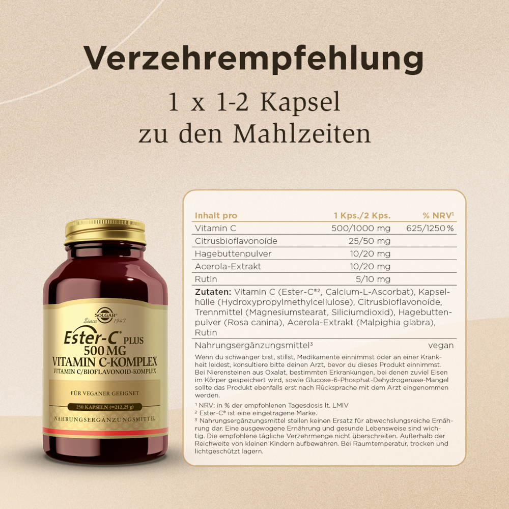 SOLGAR ESTER-C PLUS 500MG VITAMIN C-KOMPLEX 250 St Kapseln