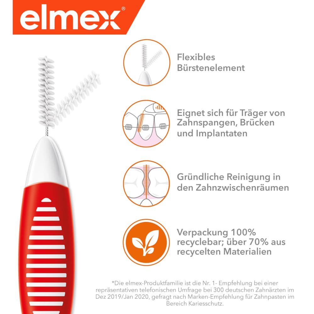 elmex INTERDENTALBÜRSTEN rot Größe 2 0,5 mm 8 St Zahnbürste