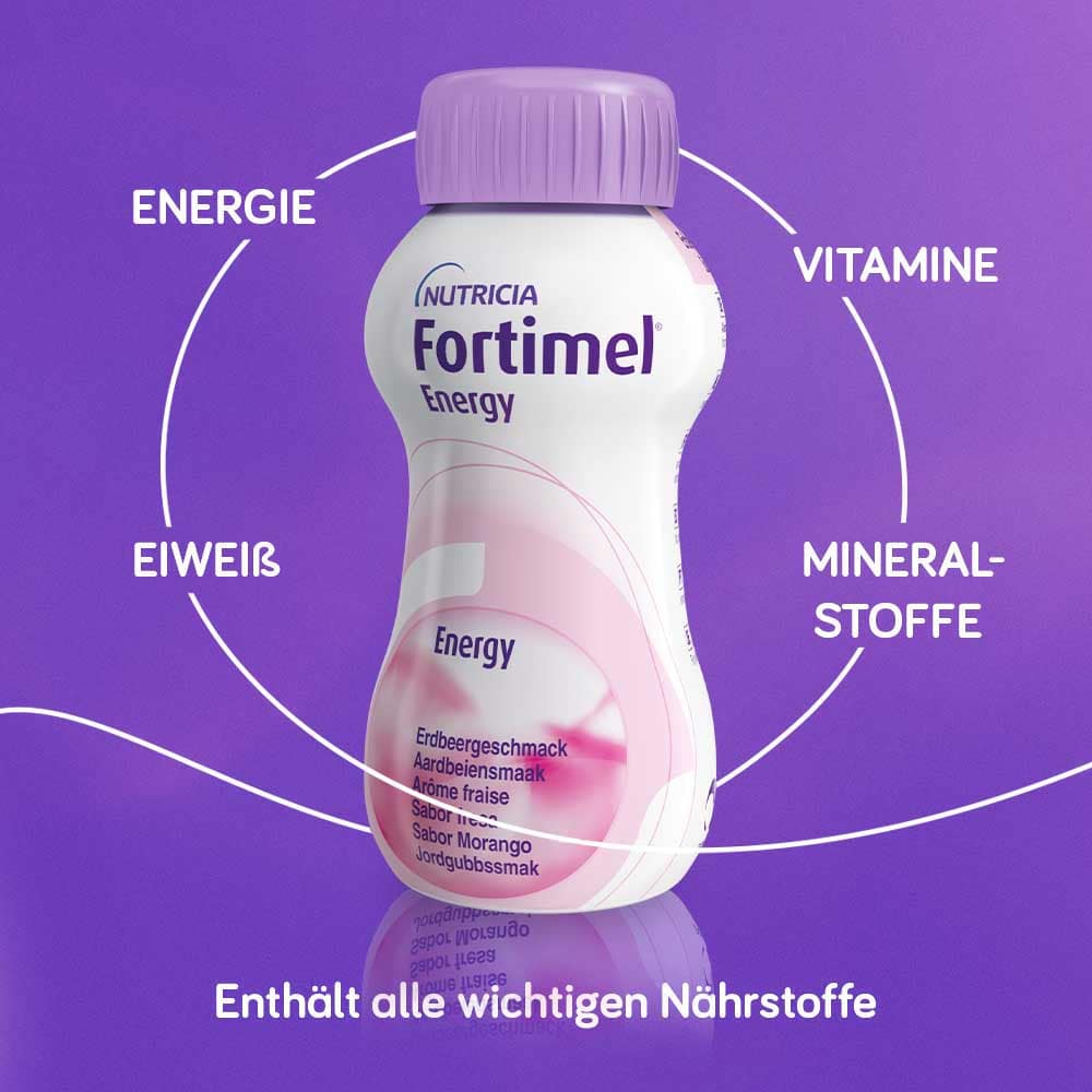 Fortimel Energy Trinknahrung Erdbeere 4X200 ml Flüssigkeit