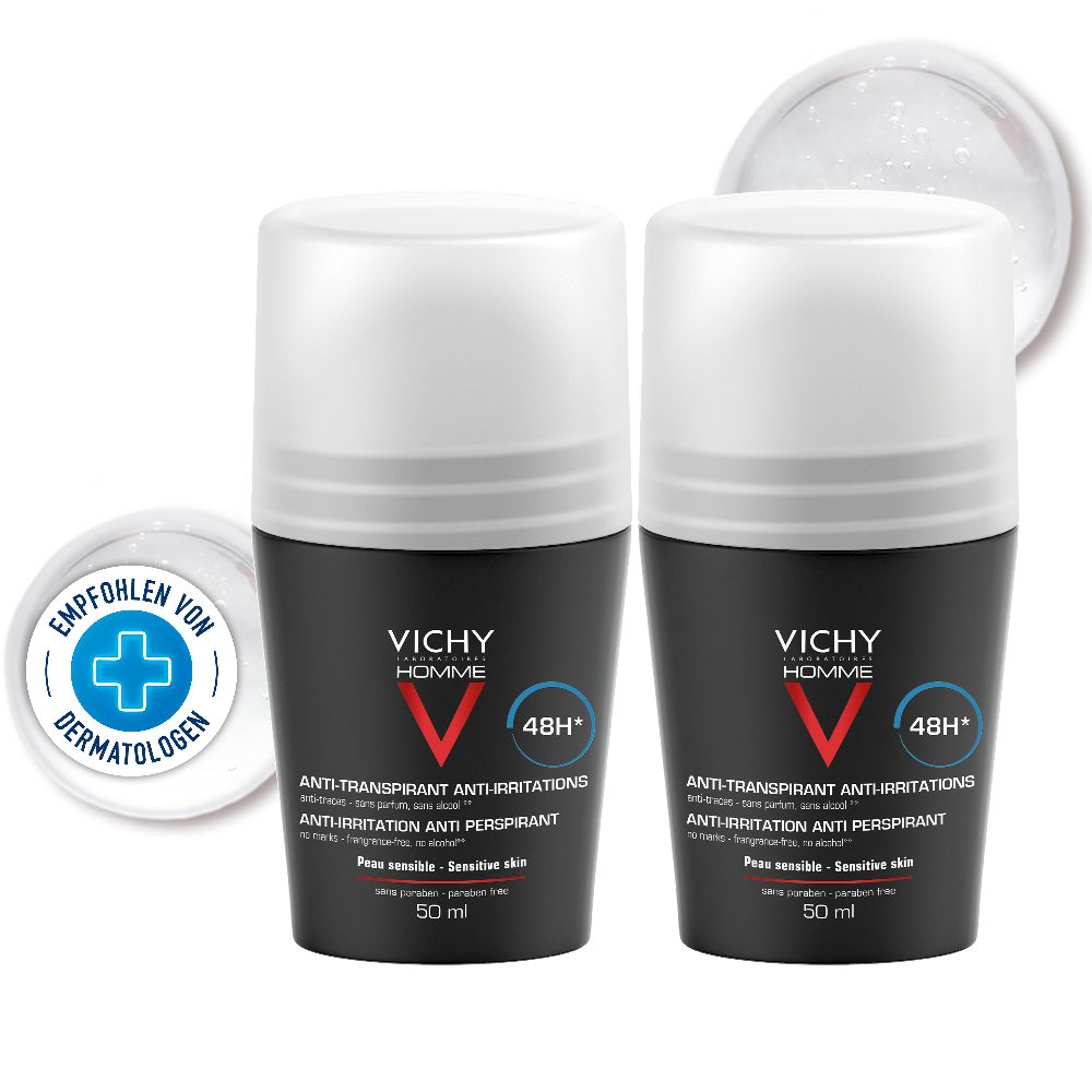 VICHY HOMME Deo Roll-on für sensible Haut 48h DP  2X50 ml Stifte