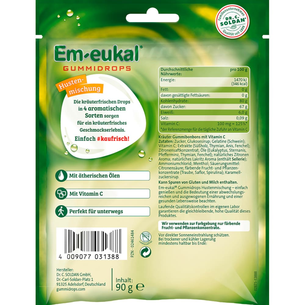 Em-eukal Gummidrops HUSTEN-MISCHUNG zuckerhaltig 90 g Bonbons
