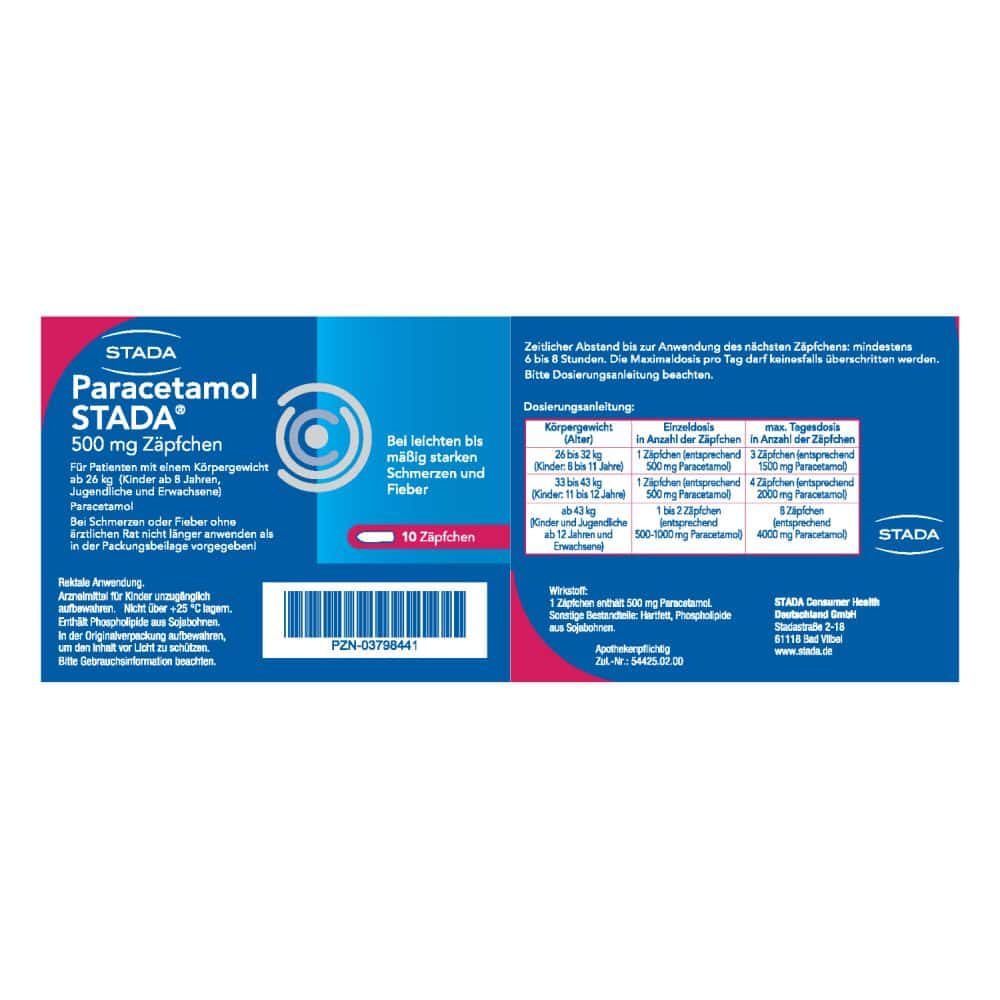 Paracetamol STADA 500mg 10 St Suppositorien