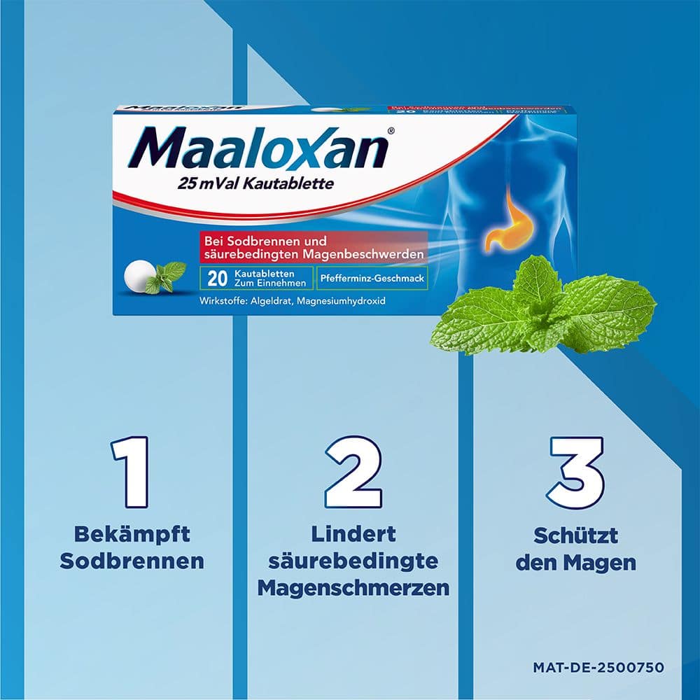 MAALOXAN Kautabletten bei Sodbrennen & Magenschmerzen 20 St Kautabletten