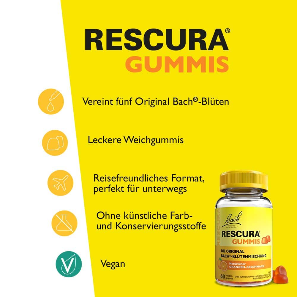 Bachblüten RESCURA Gummis Orange 60 St Kaudragees