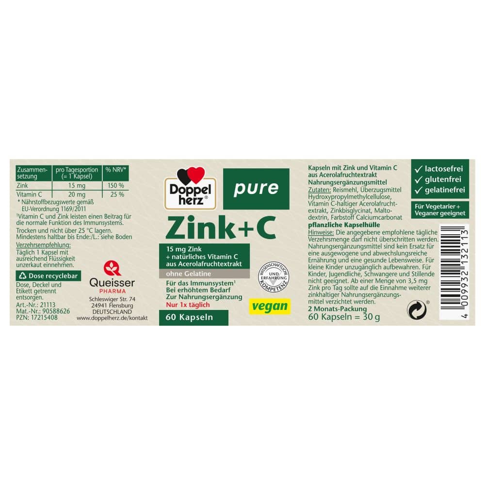 Doppelherz pure Zink + C 60 St Kapseln