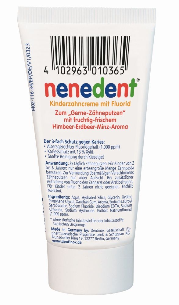 Dentinox nenedent Kinderzahncreme mit Fluorid  50 ml Zahncreme