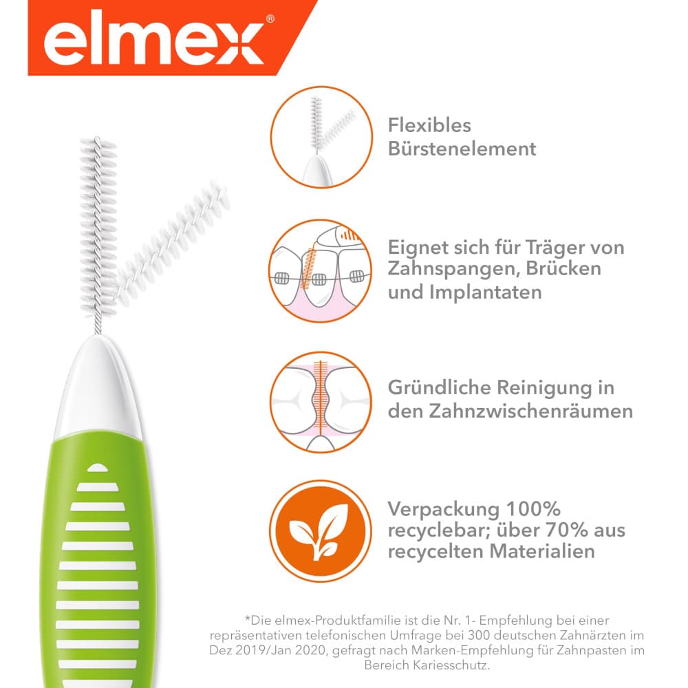elmex INTERDENTALBÜRSTEN grün, Größe 5 0,8mm 8 St Zahnbürste