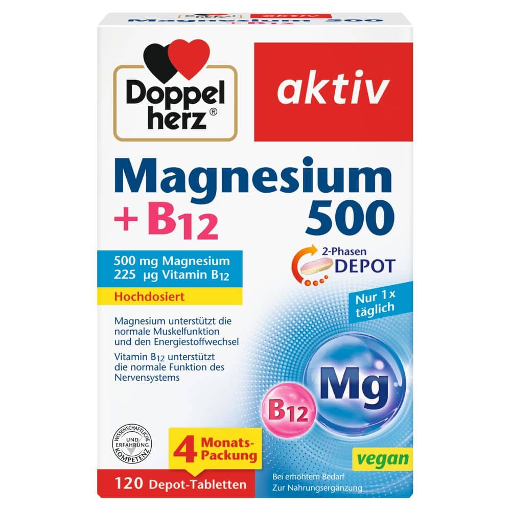 Doppelherz aktiv Magnesium 500 + B12 120 St Tabletten | 120 g Tabletten 204 g | 76.81 EUR / 1000 Gramm | 04009932133868