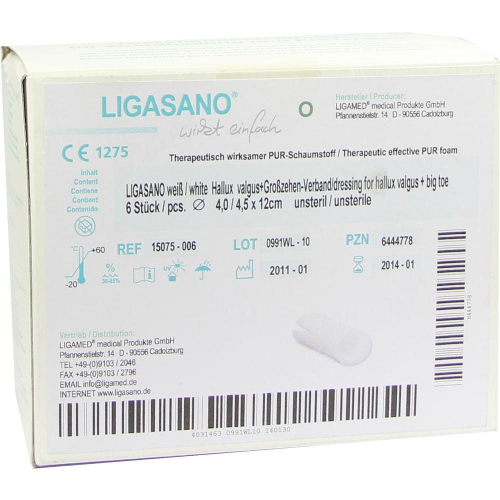 LIGASANO weiß Hallux Valgus Verb.4/4,5x12 cm unst. 6 St Verband