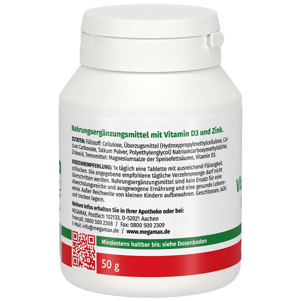 MEGAMAX Vitamin D3 1000IE  + Zink 10MG 100 St Tabletten