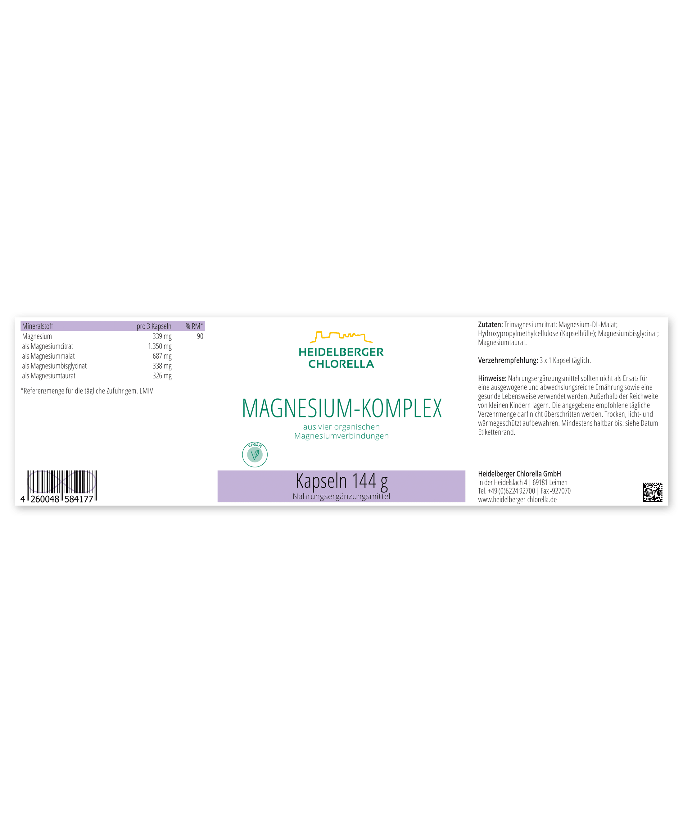 HEIDELBERGER CHLORELLA MAGNESIUM-KOMPLEX 144 g Kapseln