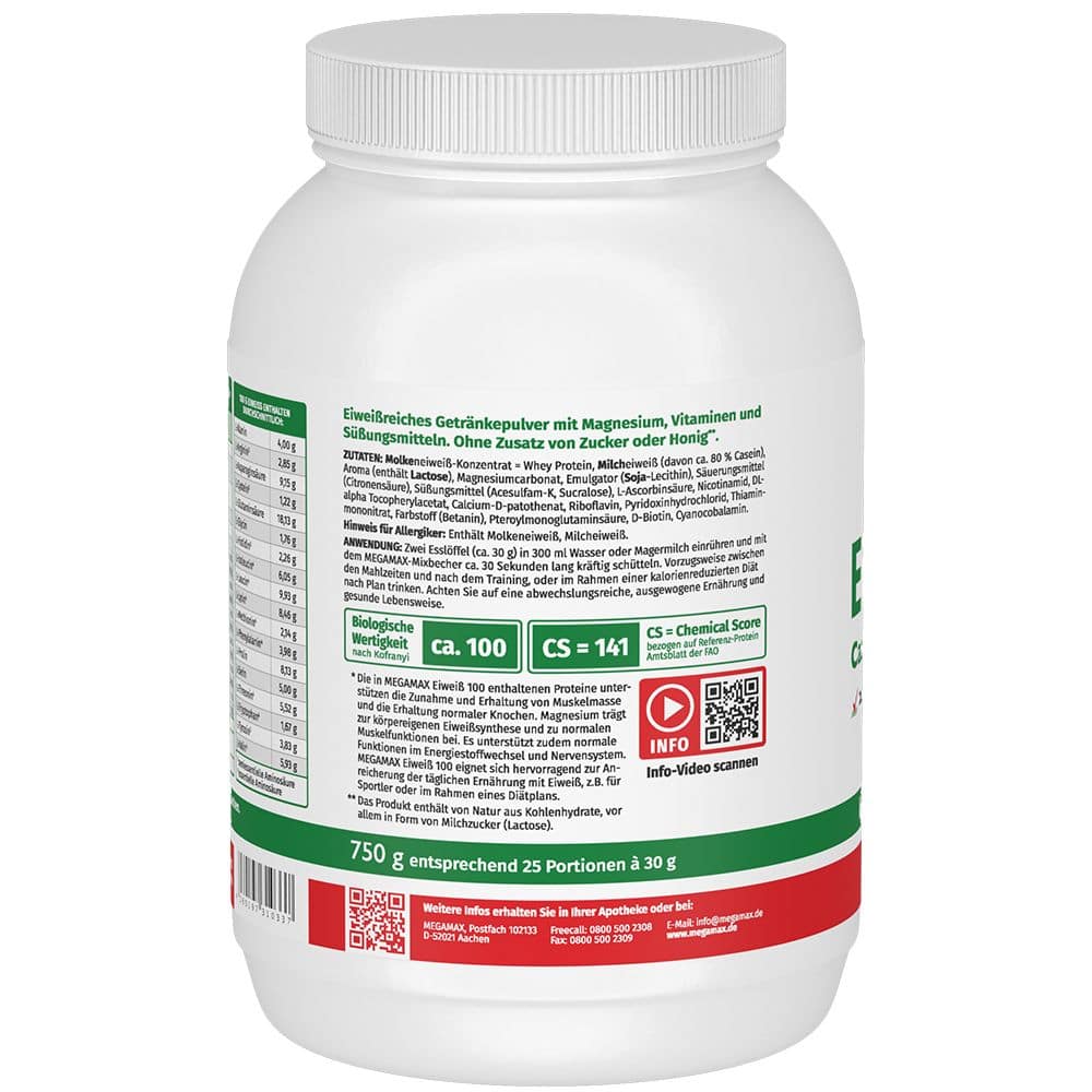 MEGAMAX Eiweiß 100 Casein + Whey Protein Himbeer 750 g Pulver