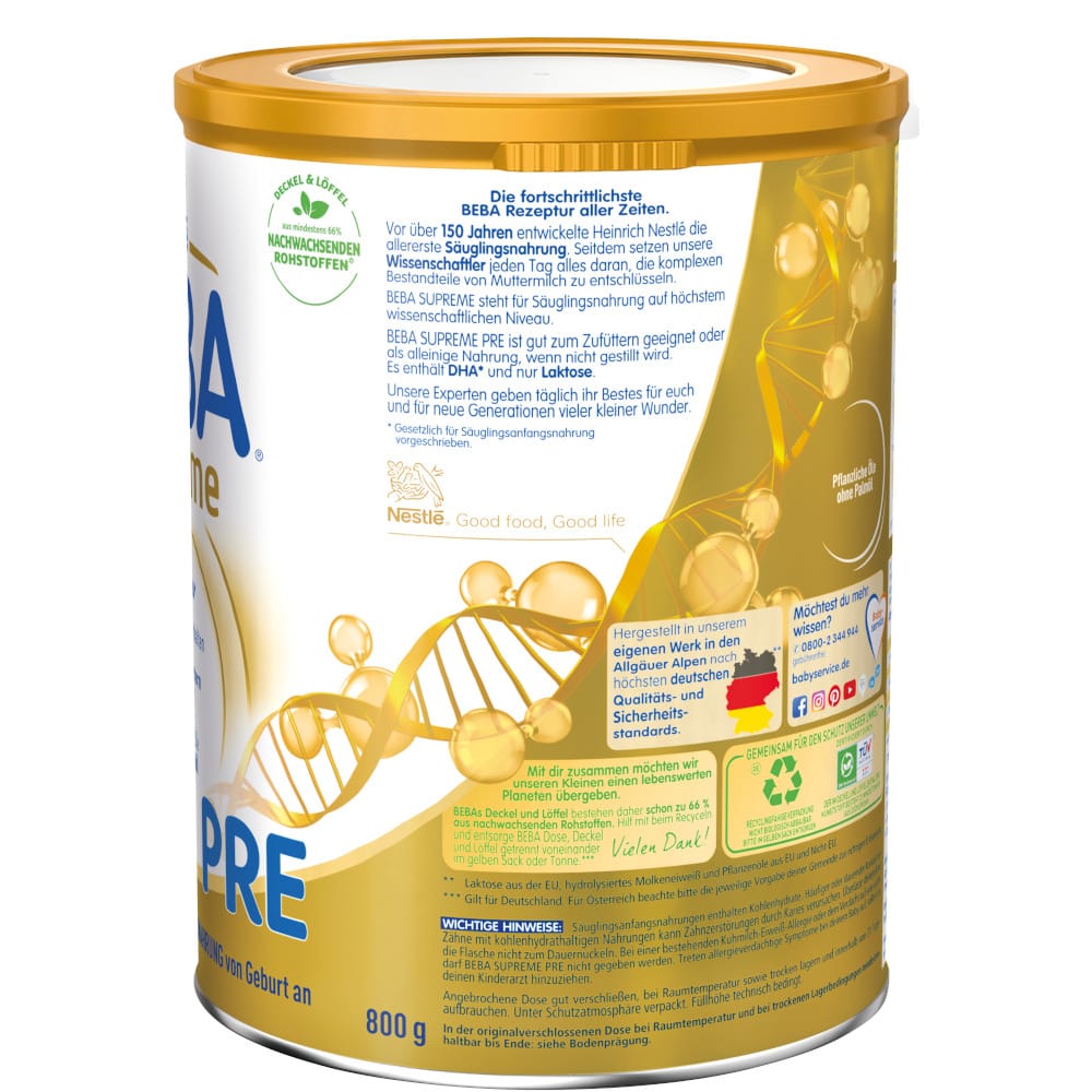 Nestle BEBA supreme PRE Anfangsnahrung von Geburt an 800 g Pulver