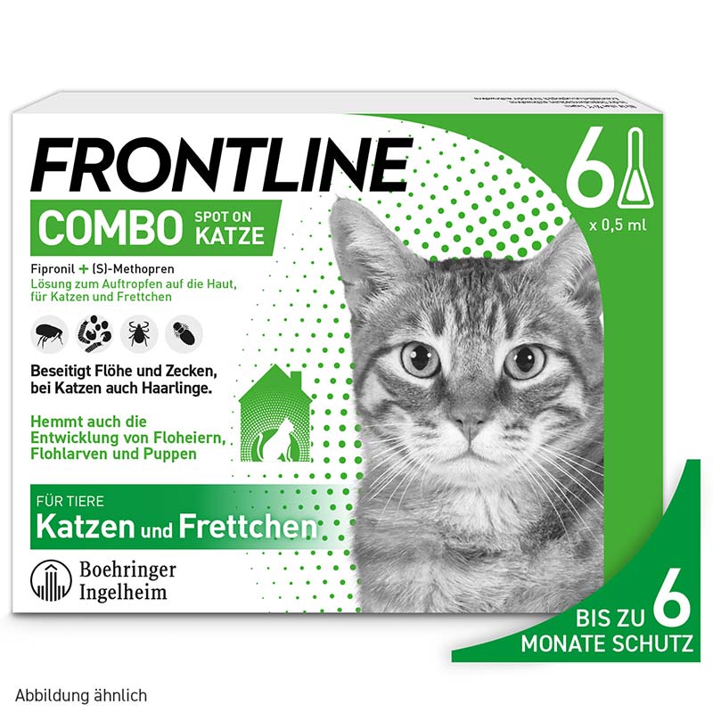 FRONTLINE COMBO KATZE 6 St. Kombischutz für Tier & Heim gegen Zecken, Flöhe & Haarlinge bei Katzen