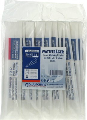 WATTESTÄBCHEN Holz 15 cm kleiner Kopf steril 50X2 St