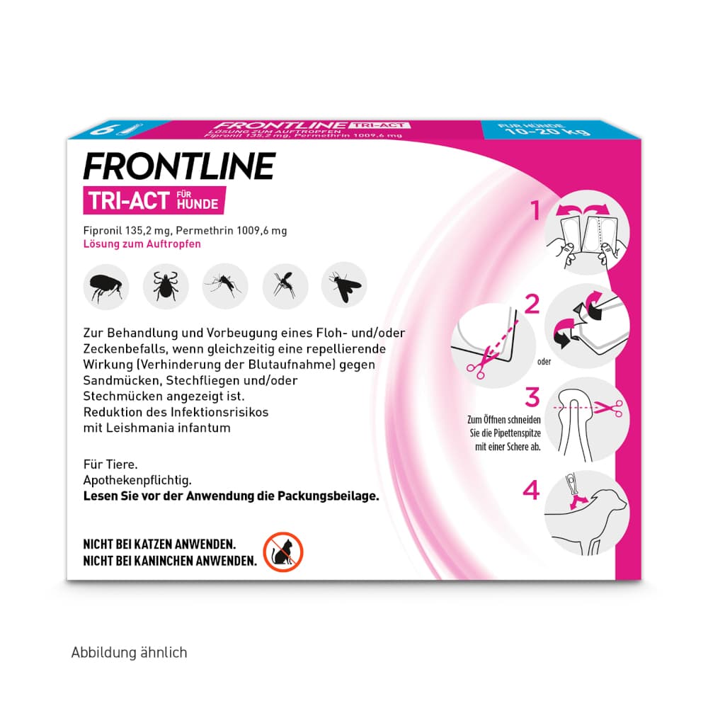FRONTLINE TRI-ACT gegen Zecken, Flöhe und fliegende Insekten für Hunde M (10-20 kg)  6 St Lösung