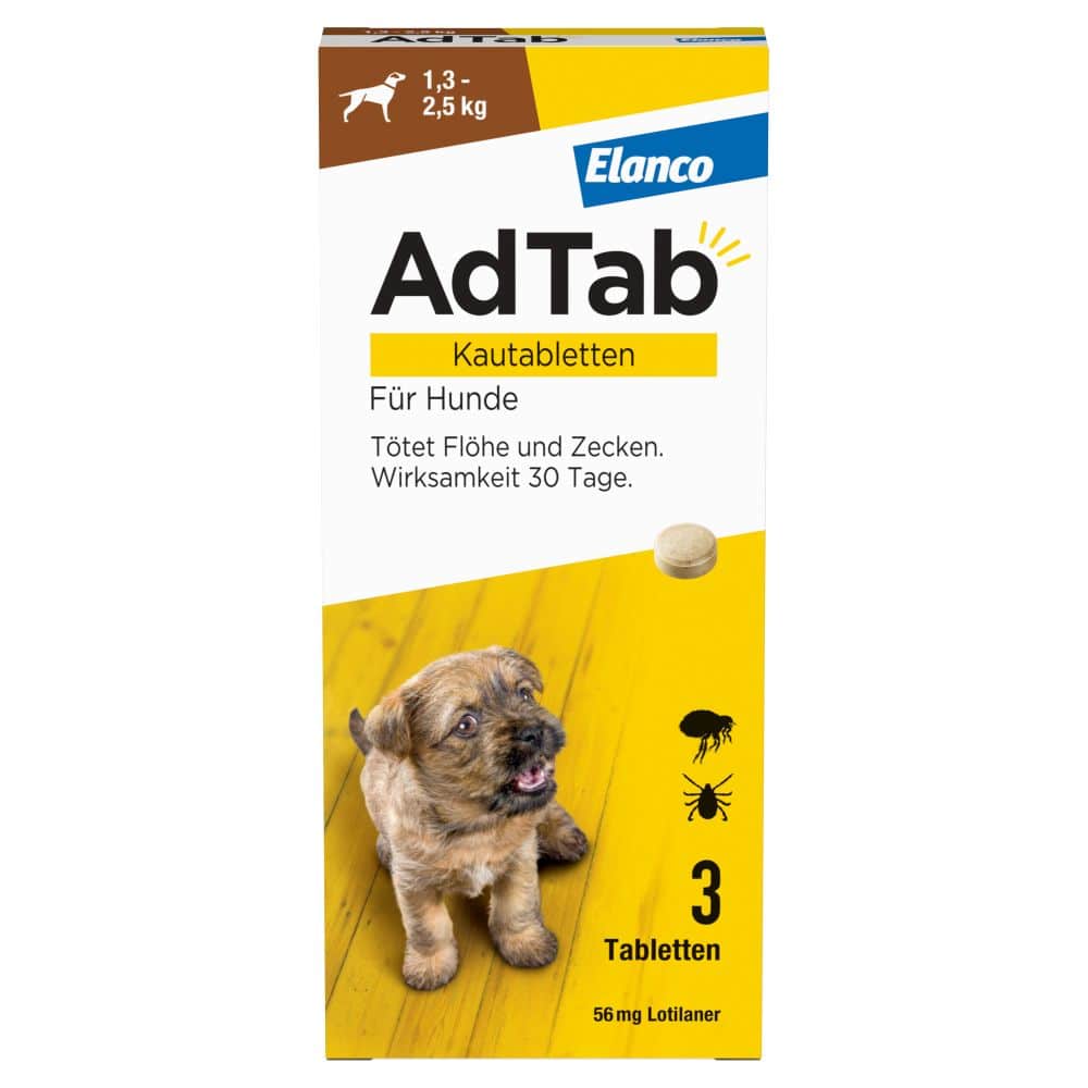 AdTab Kautabletten 56mg für Hunde 1,3-2,5 kg Elanco 3 St Kautabletten