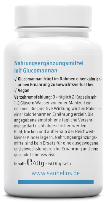 sanhelios erlements Appetitzügler zum Abnehmen 500mg Glucomannan 60 St Kapseln