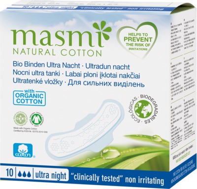 BIO BINDEN Ultra Nacht 100% Bio-Baumwolle MASMI 10 St