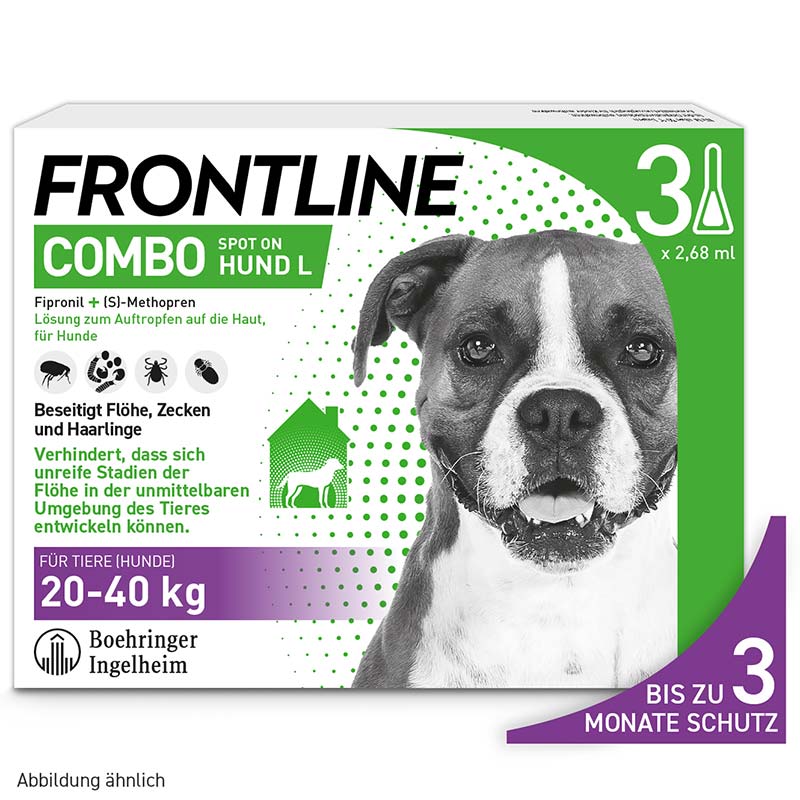 FRONTLINE COMBO gegen Zecken, Flöhe (Flöhe, Eier, Larven, Puppen) für Hunde L (20-40 Kg) 3 St Lösung