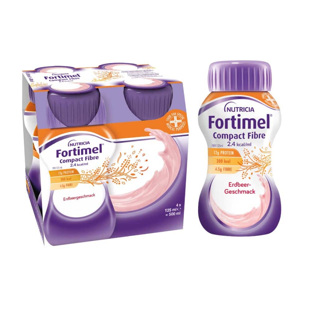 Fortimel Compact Fibre 2.4 Trinknahrung Erdbeere 4X125 ml Flüssigkeit