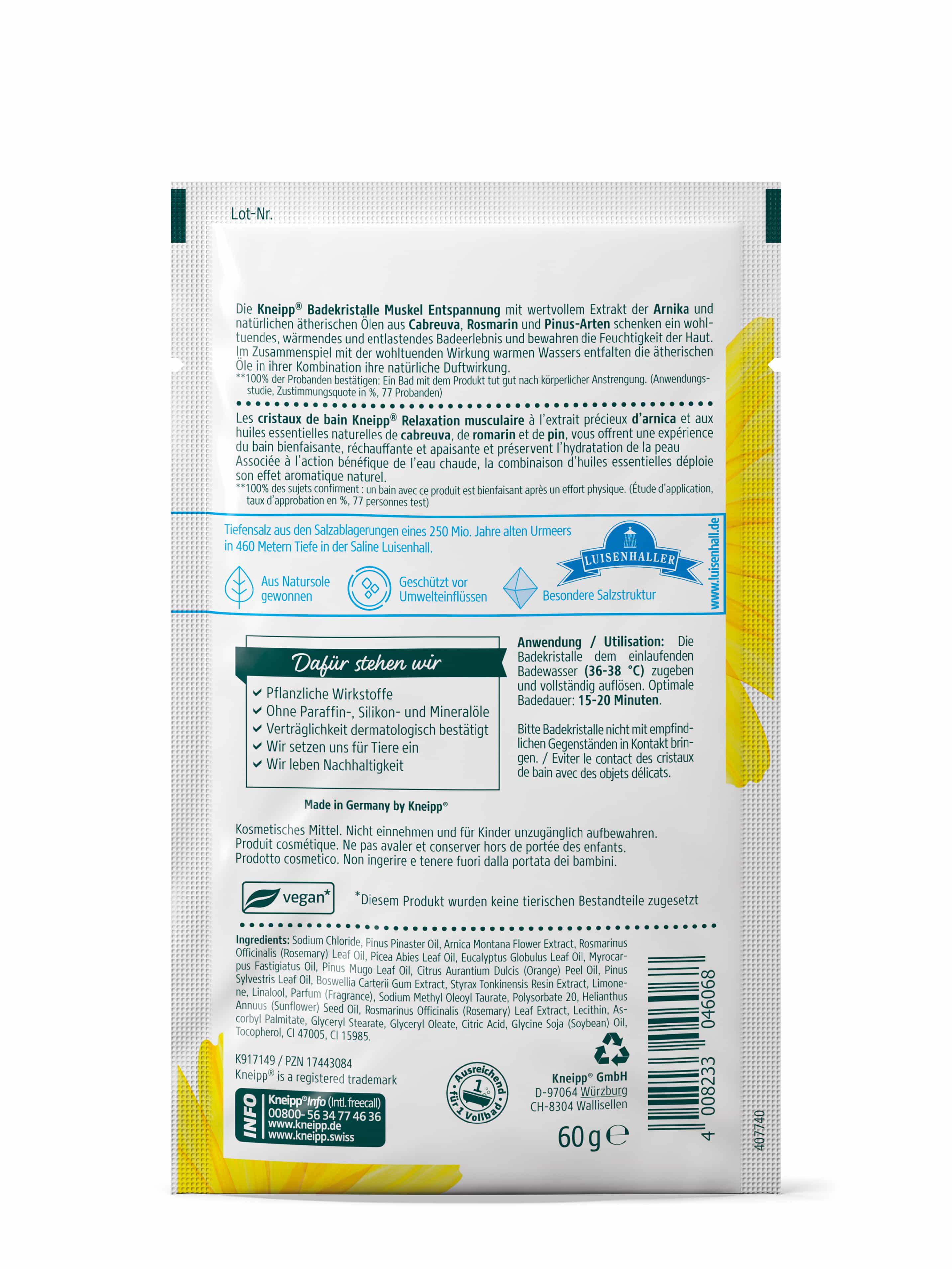Kneipp Badekristalle MUSKEL ENTSPANNUNG Arnika 60 g Salz