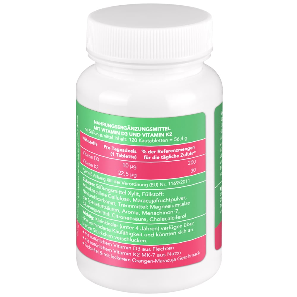 Vitamin D3+K2 Kinder Kautabletten Vegan 120 St Kautabletten