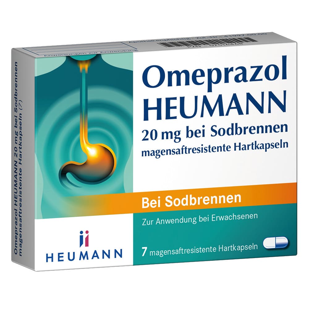 Omeprazol HEUMANN 20mg bei Sodbrennen 7 St Magensaftresistente Hartkapseln