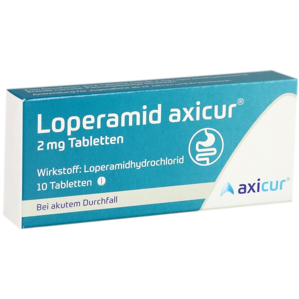 Loperamid axicur 2 mg bei akutem Durchfall 10 St Tabletten