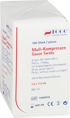 ROGG MULLKOMPRESSEN 7,5x7,5 cm unsteril 8fach 100 St Kompressen