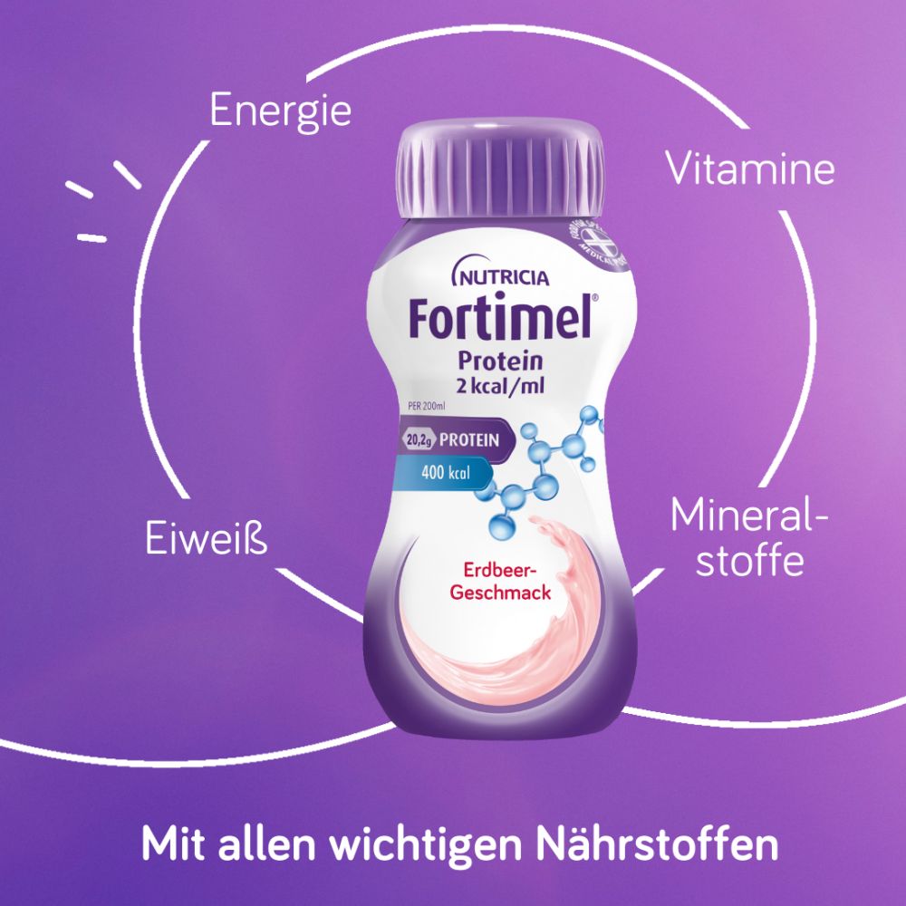 Fortimel Protein 2 kcal/ml Erdbeer-Geschmack 32X200 ml Flüssigkeit