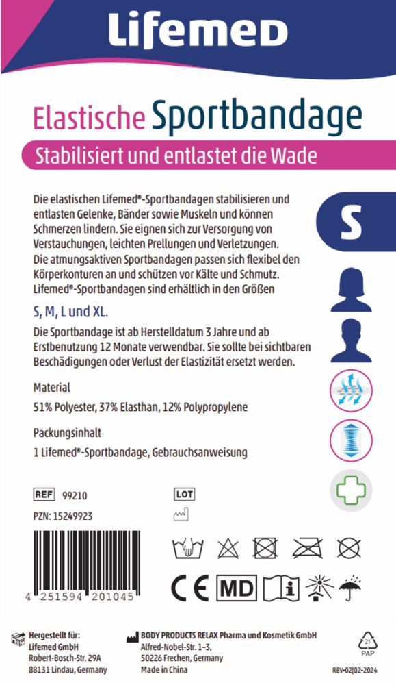 LifemeD Elastische Sportbandage Waden S 1 St Bandage