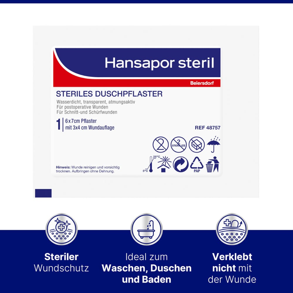 Hansapor STERILES DUSCHPFLASTER 6 x 7cm 1 St Pflaster