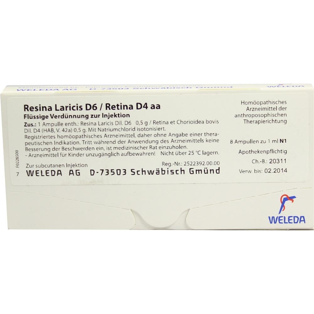 WELEDA RESINA LARICIS D 6/Retina D 4 aa Ampullen 8X1 ml Ampullen