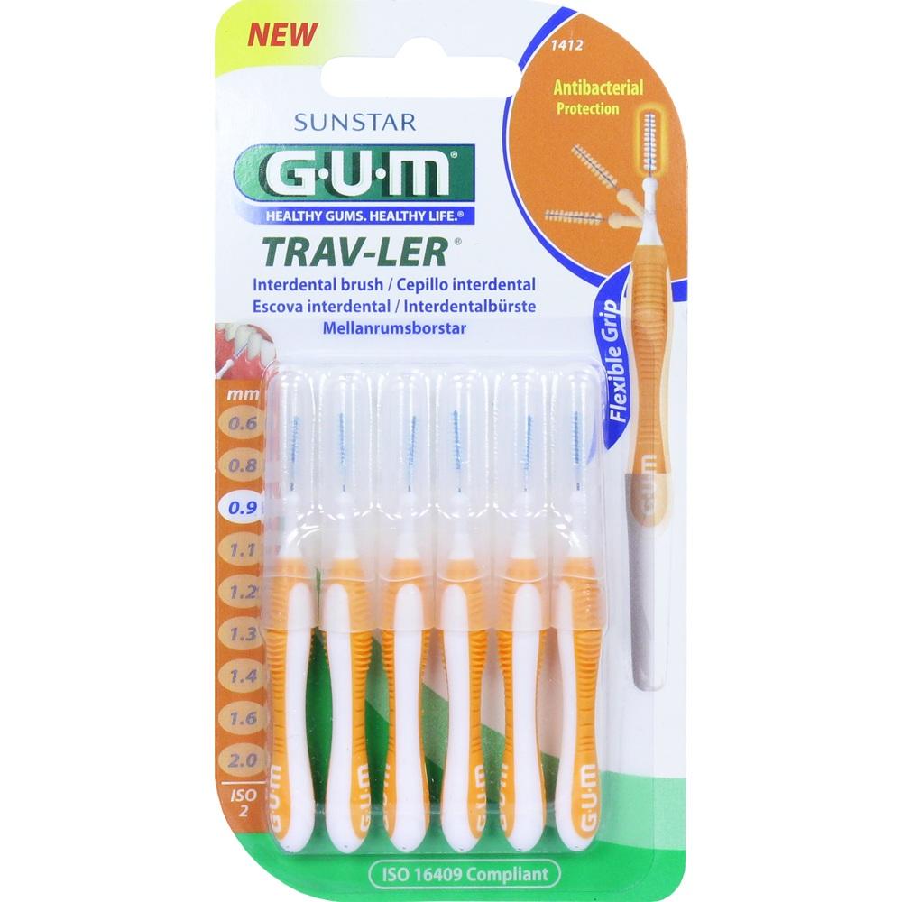 GUM TRAV-LER 0,9mm Kerze orange Interdentalbürsten +6Kappen 6 St Zahnbürste