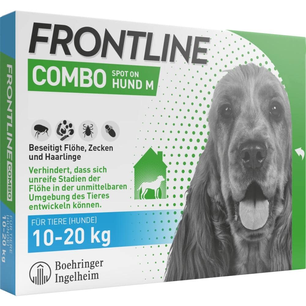 FRONTLINE COMBO gegen Zecken, Flöhe (Flöhe, Eier, Larven, Puppen) für Hunde M (10-20 Kg) 3 St Lösung
