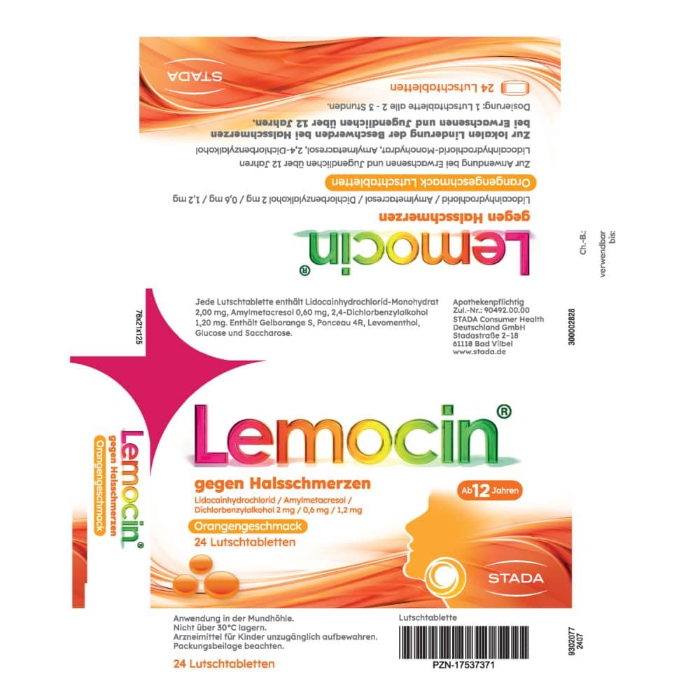 Lemocin gegen Halsschmerzen Orange 24 St Lutschtabletten