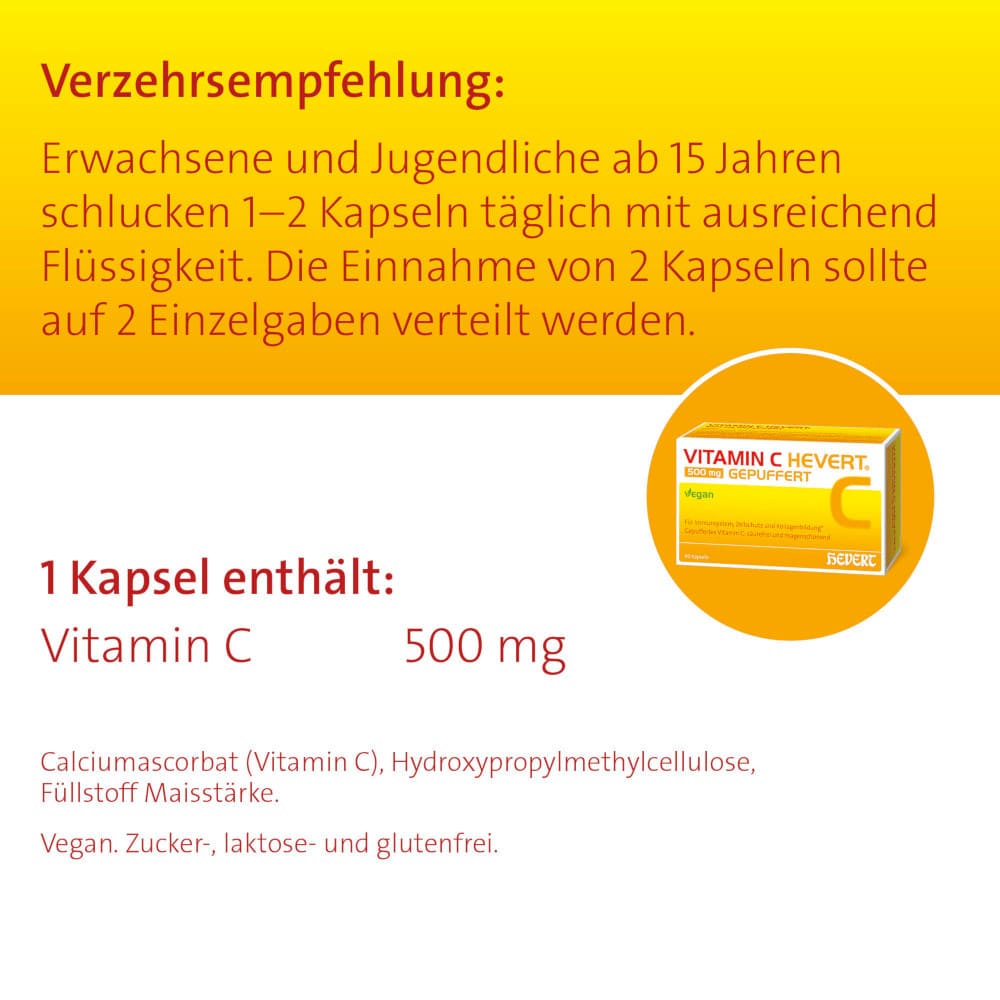 VITAMIN C HEVERT 500 mg GEPUFFERT 60 St Kapseln