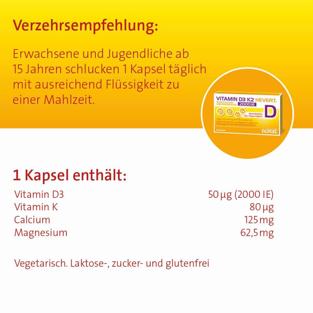 VITAMIN D3 K2 HEVERT 2000 I.E. 120 St Kapseln