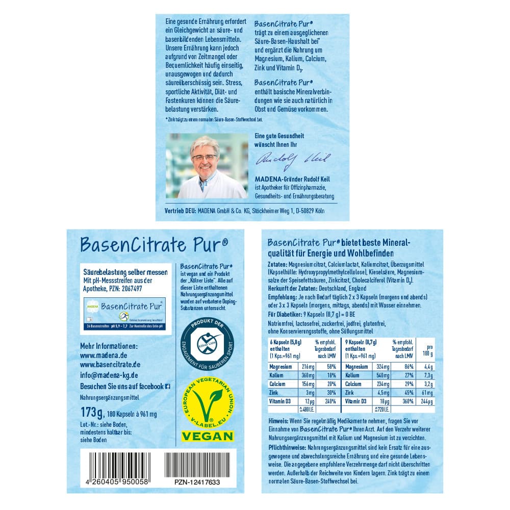 MADENA Basen Citrate Pur 180 St Kapseln